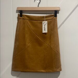 Simplee Apparel Tan Faux Suede Mini Skirt